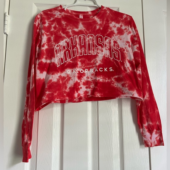 Small Livy Lu Arkansas Razorback Tie Dye Long sleeve Crop Top Red and White - Picture 1 of 5